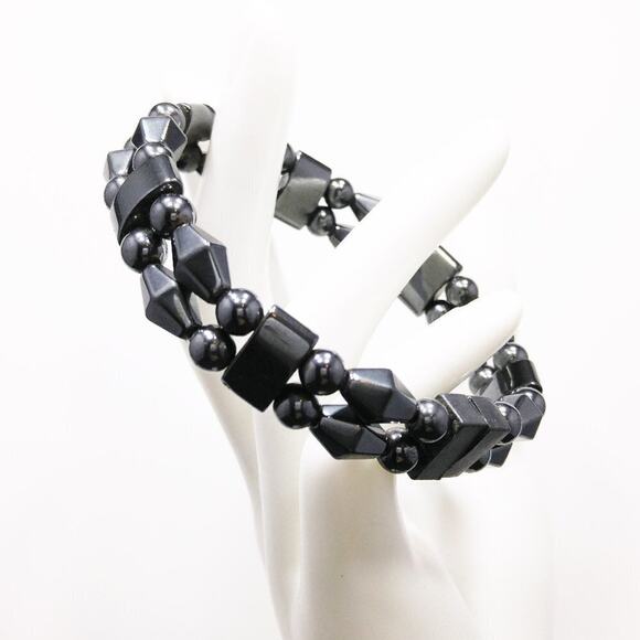 Gemstone Hematite Beaded Bracelet, Magnetic Clasp, 8 1/2 Inches - Picture 4 of 8